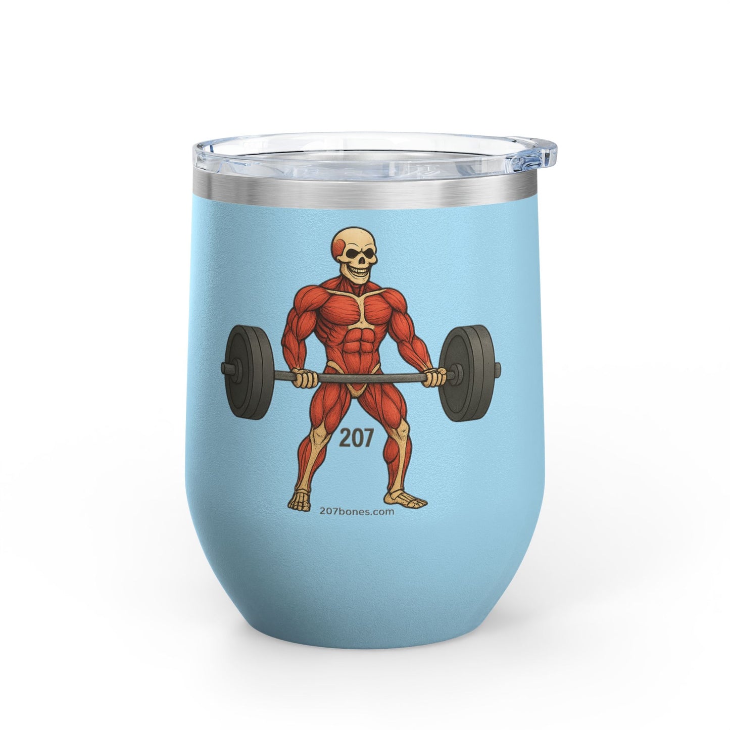 Skeleton Weightlifting Wine Tumbler, 12oz - Gym Lover, Fitness Gift, Unique Insulated Drinkware, Workout Buddy, Skeleton Design