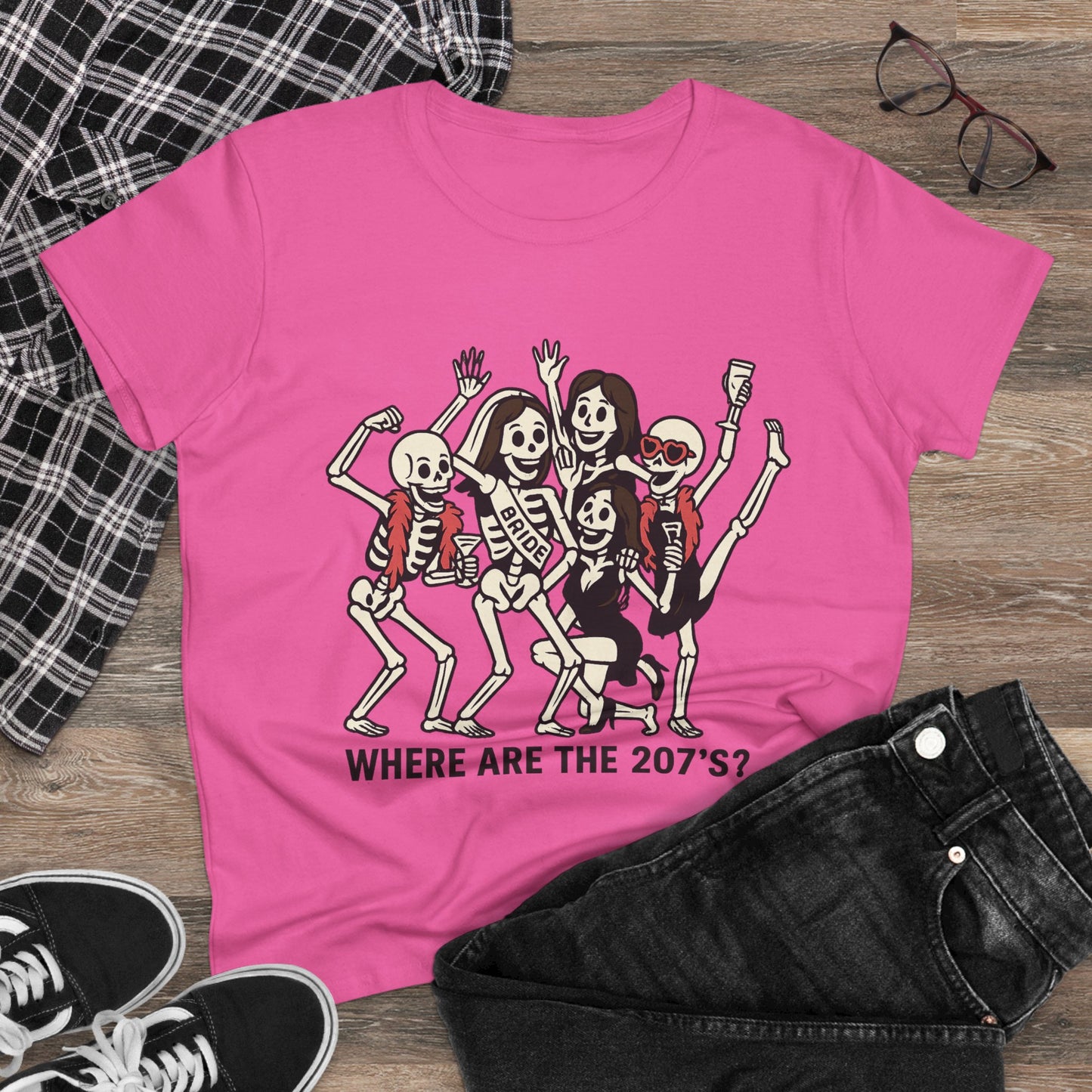 Skeleton Party Women's Tee - Spooky Fun T-Shirt for Halloween, Casual Wear, Gift for Friends, Party Outfit, 207'S Theme