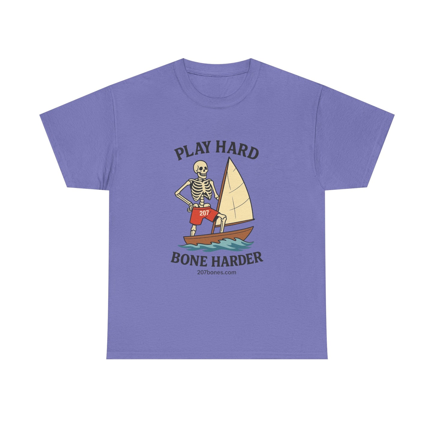 Play Hard Bone Harder Tee, Casual Summer Shirt, Skeleton Graphic T-Shirt, Fun Beachwear, Gift for Halloween, Unisex Cotton Tee