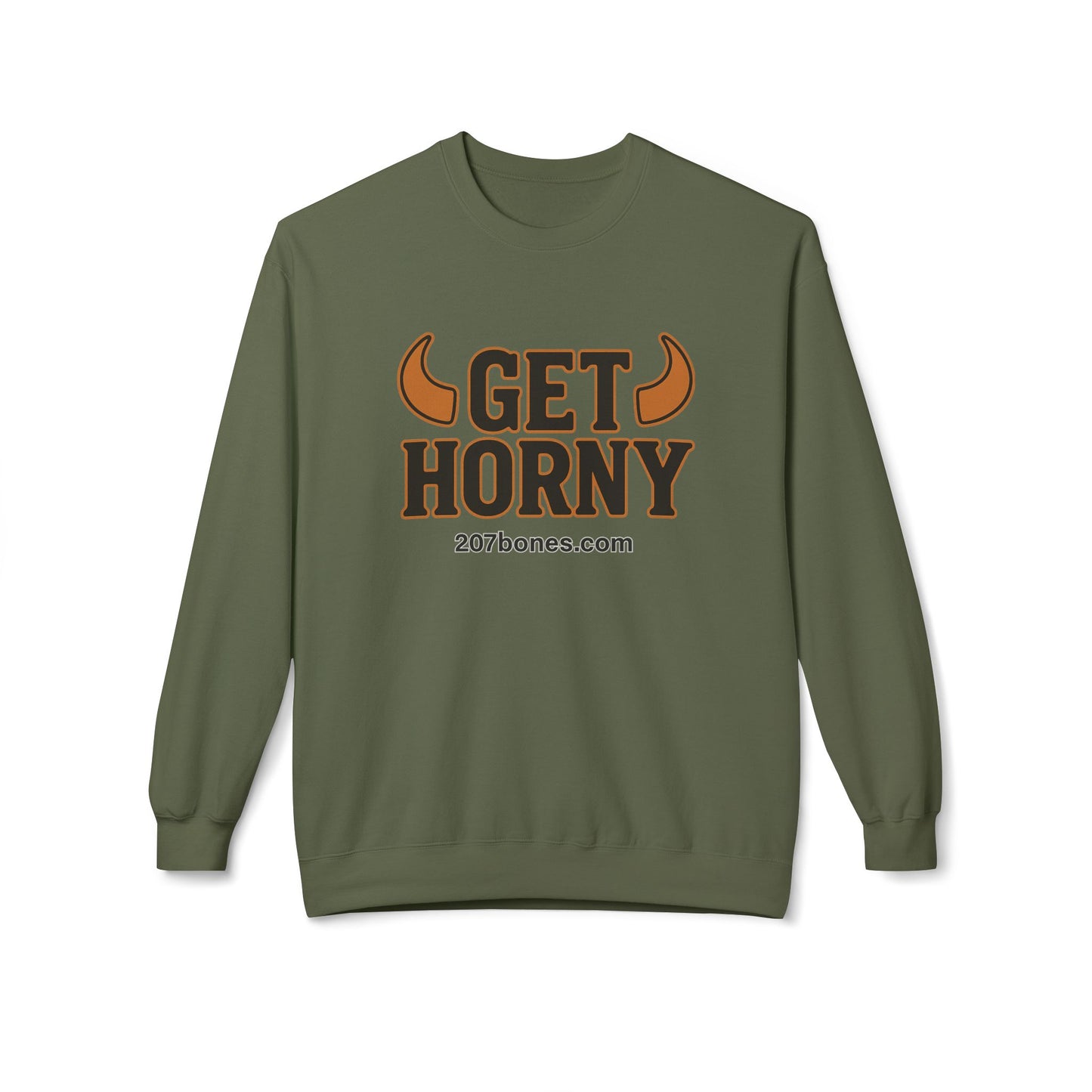 Unisex Get Horny Fleece Crewneck Sweatshirt, Funny Sweatshirt, Gift for Him, Casual Wear, Fall Fashion, Humorous Apparel