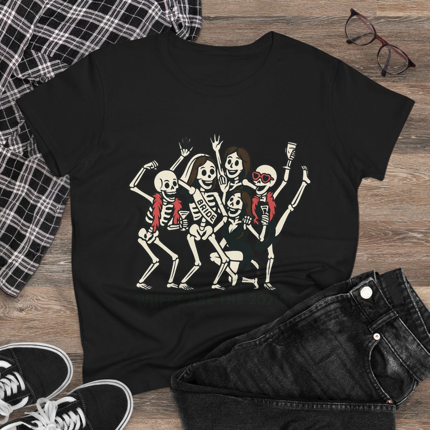 Skeleton Party Women's Tee - Spooky Fun T-Shirt for Halloween, Casual Wear, Gift for Friends, Party Outfit, 207'S Theme