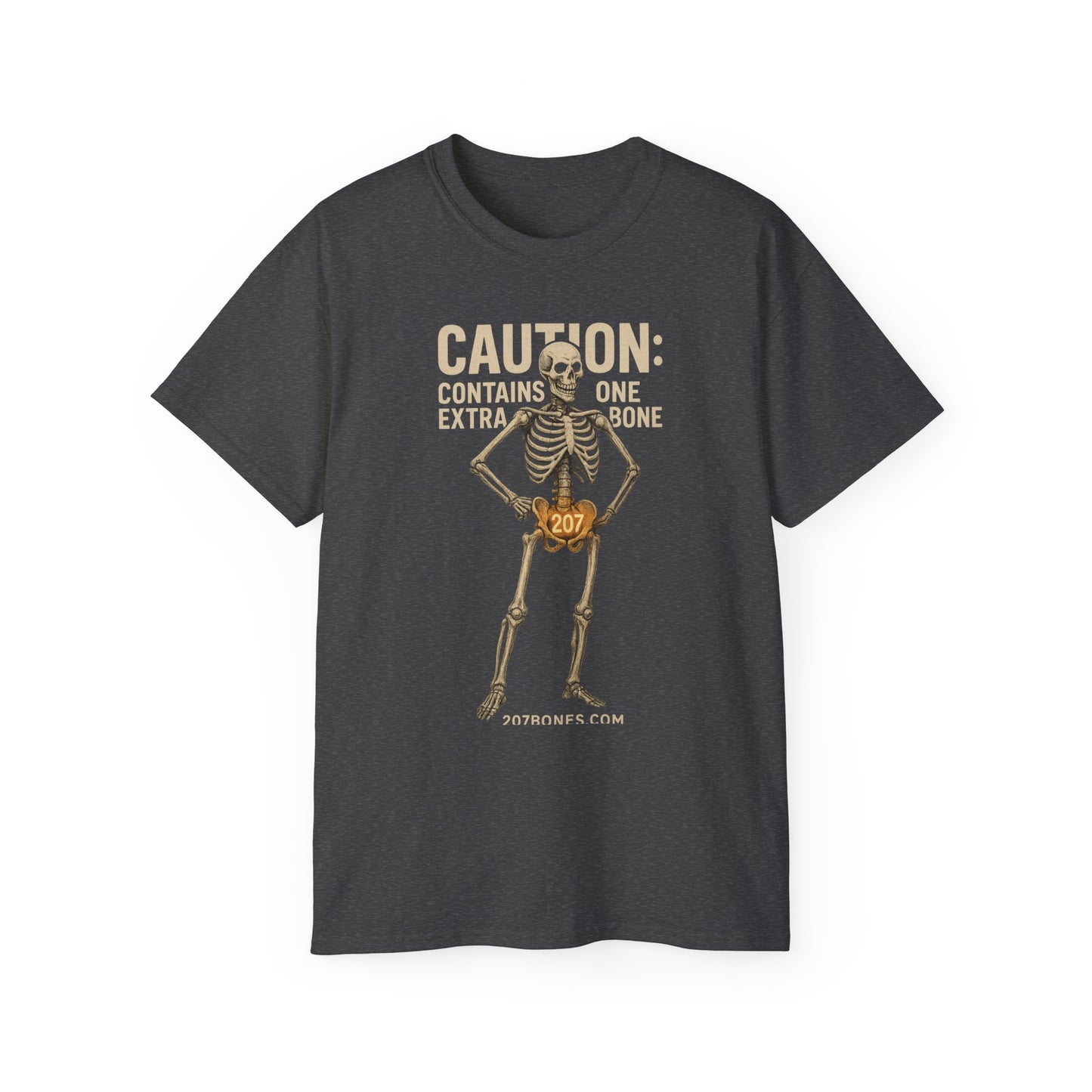Caution Extra Bone Skeleton Tee, Funny Halloween Shirt, Unisex Spooky T-Shirt, Gift for Bone Lovers, Unique Skull Graphic Tee