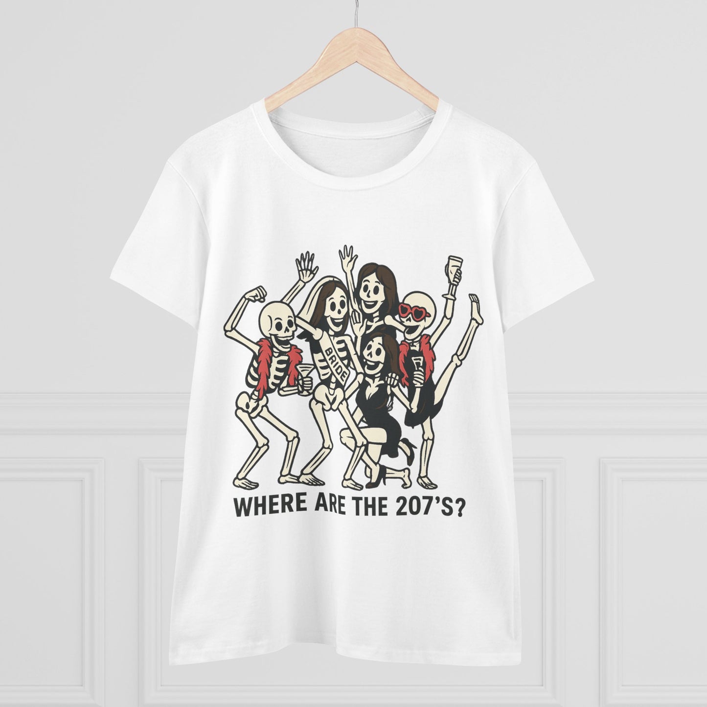 Skeleton Party Women's Tee - Spooky Fun T-Shirt for Halloween, Casual Wear, Gift for Friends, Party Outfit, 207'S Theme