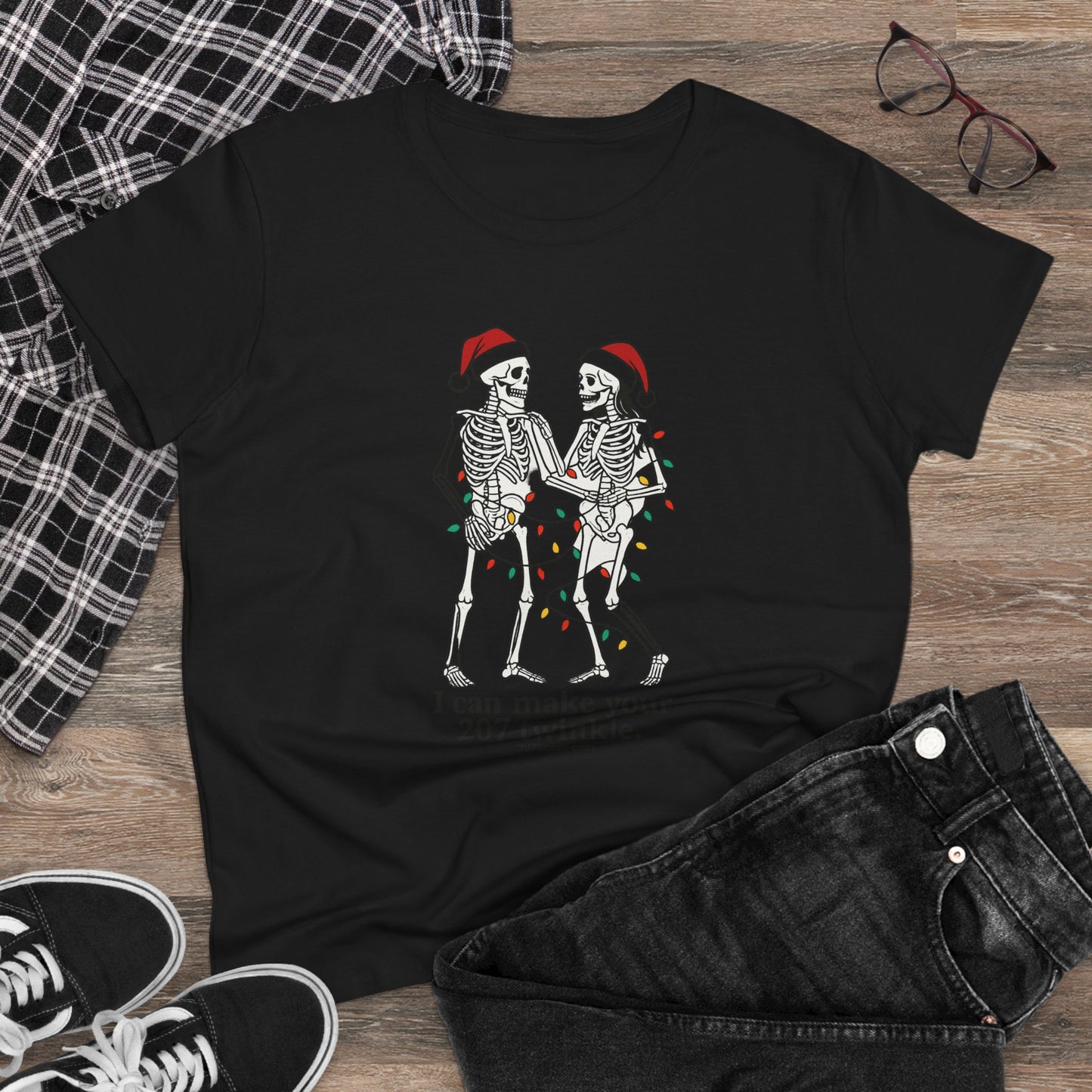 Cute Skeleton Christmas Tee, Funny Holiday Shirt, Gift for Halloween Lovers, Festive Everyday Wear, Unique Seasonal Apparel