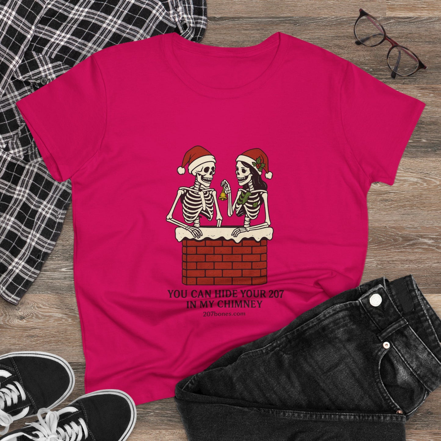 Funny Skeleton Christmas Tee, Holiday Graphic Shirt, Skeleton Shirt, Women's Christmas Top, Quirky Festive Apparel