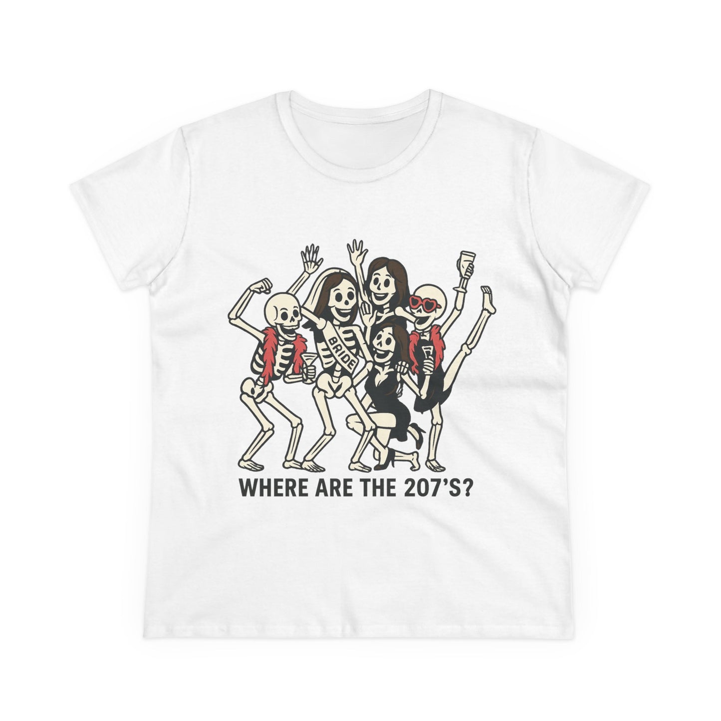 Skeleton Party Women's Tee - Spooky Fun T-Shirt for Halloween, Casual Wear, Gift for Friends, Party Outfit, 207'S Theme