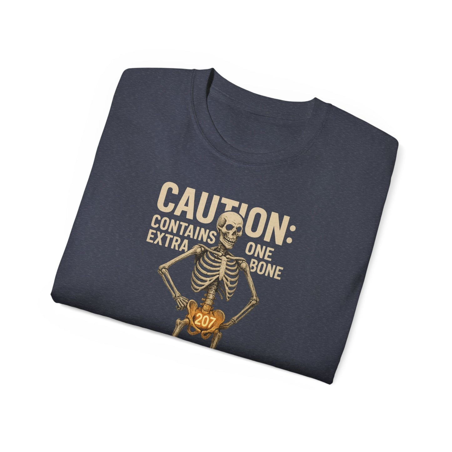 Caution Extra Bone Skeleton Tee, Funny Halloween Shirt, Unisex Spooky T-Shirt, Gift for Bone Lovers, Unique Skull Graphic Tee