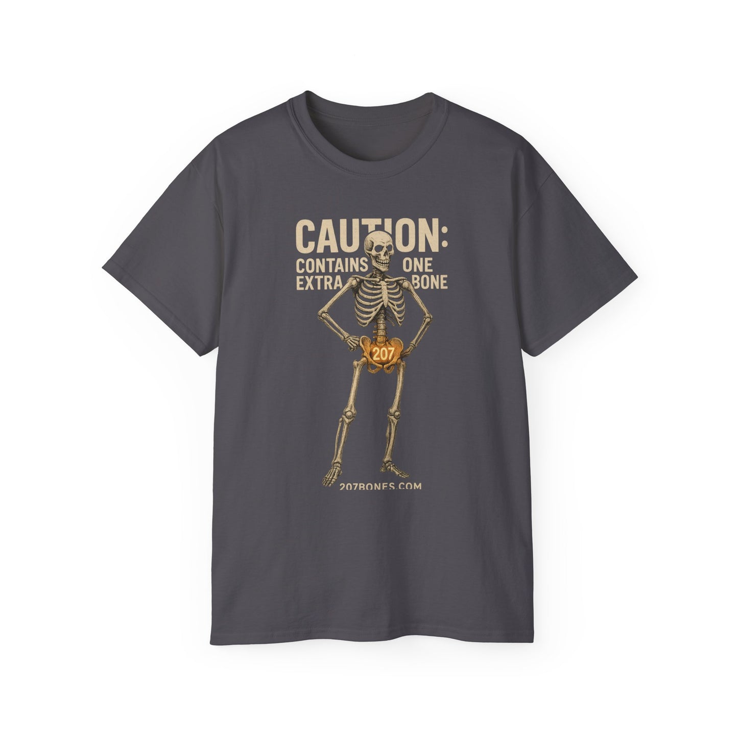 Caution Extra Bone Skeleton Tee, Funny Halloween Shirt, Unisex Spooky T-Shirt, Gift for Bone Lovers, Unique Skull Graphic Tee