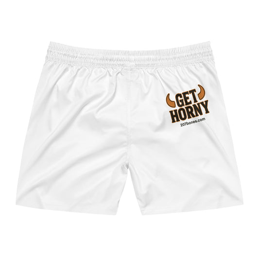 Get Horny Men's Swim Shorts, Funny Beachwear, Summer Shorts, Gifts for Him, Pool Party Swimwear