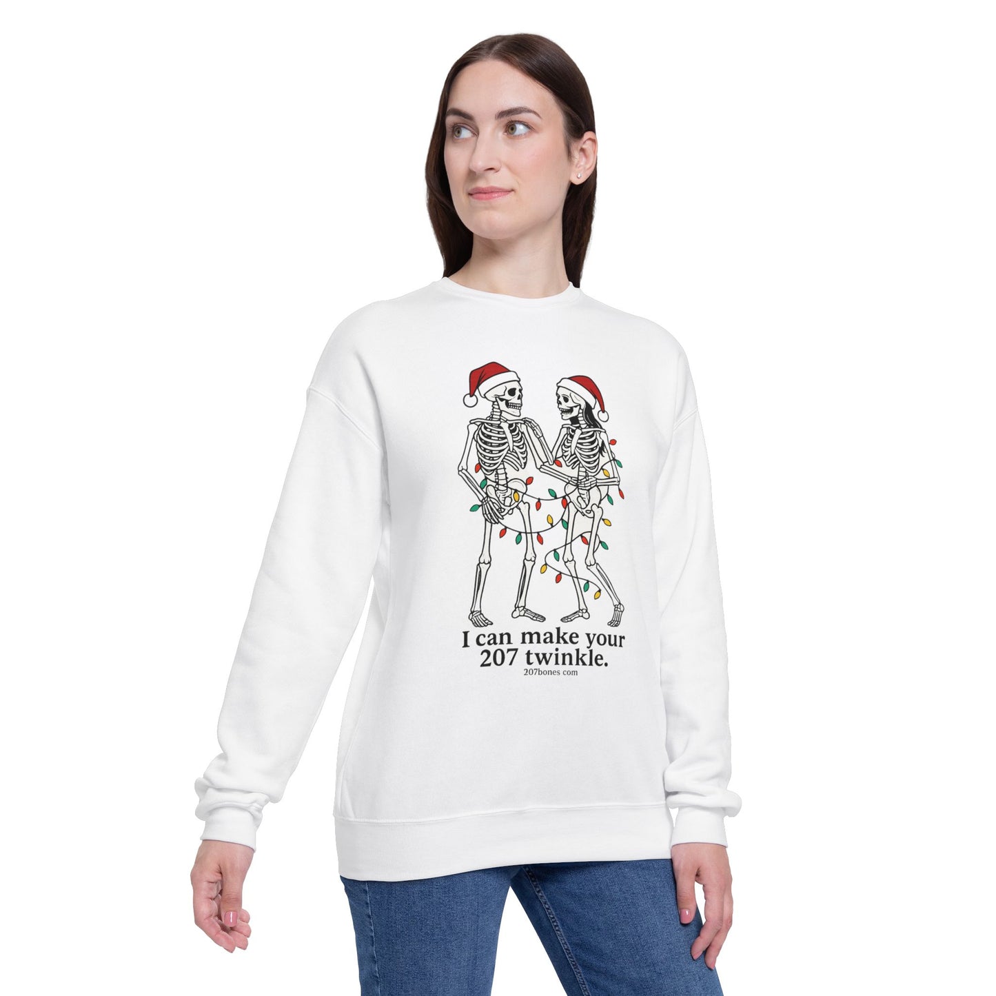 Festive Skeleton Sweatshirt - I Can Make Your 207 Twinkle, Cozy Holiday Gift, Unisex Sweatshirt, Xmas Apparel, Halloween Style, Casual [...]