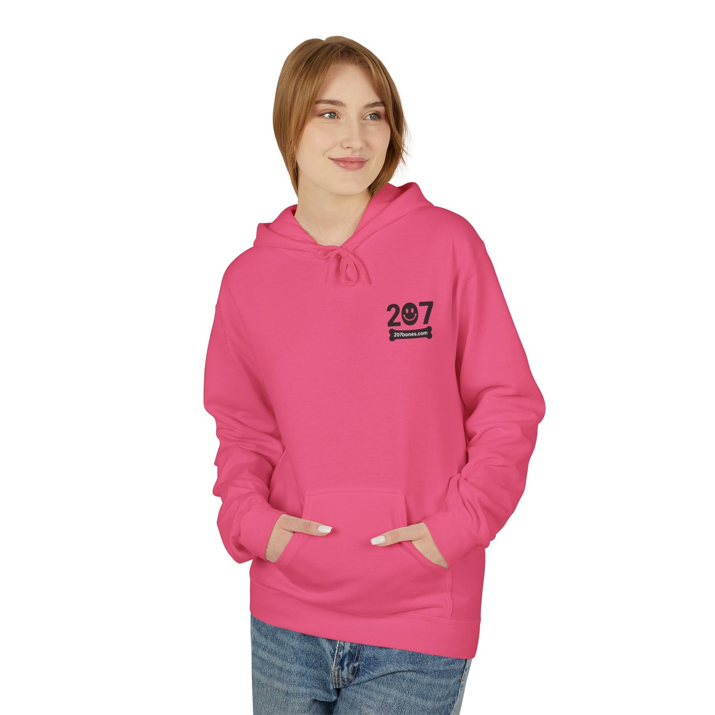 207 Bar & Grill Skeleton Hoodie, Softstyle Midweight Fleece, Unisex Pullover, Fun Gift for Halloween, Cozy Lounge Wear