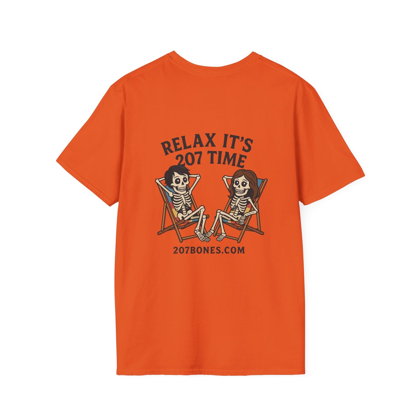 Chill Vibes Unisex T-Shirt - Relax It's 207 Time Design, Skeleton Tee, Casual Everyday Wear, Perfect for Halloween, Gift for Friends
