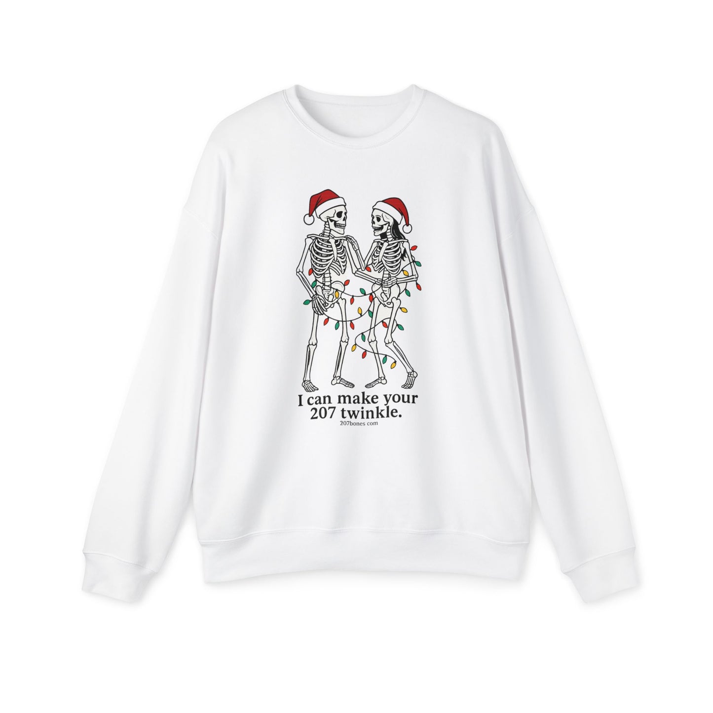 Festive Skeleton Sweatshirt - I Can Make Your 207 Twinkle, Cozy Holiday Gift, Unisex Sweatshirt, Xmas Apparel, Halloween Style, Casual [...]