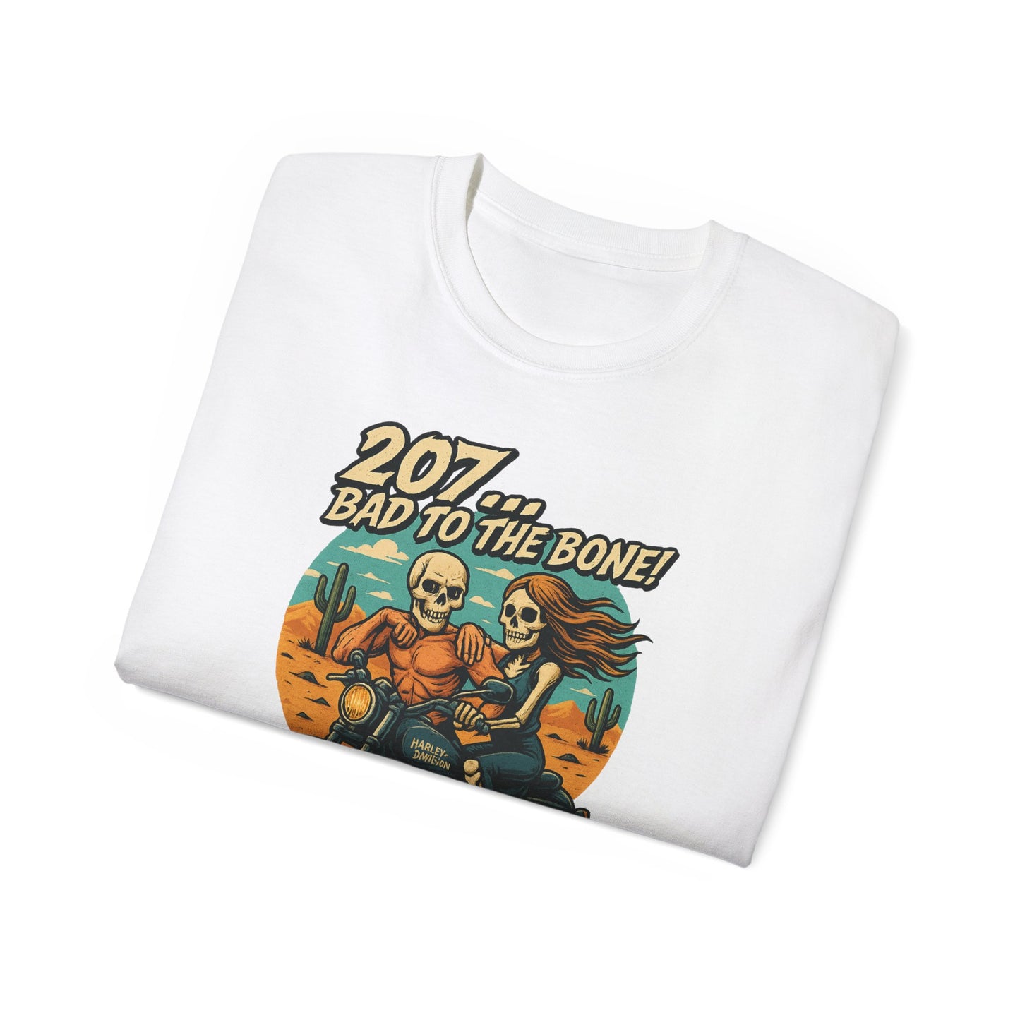 Bad to the Bone Unisex Cotton Tee, Vintage Motorcycle Shirt, Biker Gift, Skull Art Tee, Casual Wear, Unisex Graphic T-Shirt