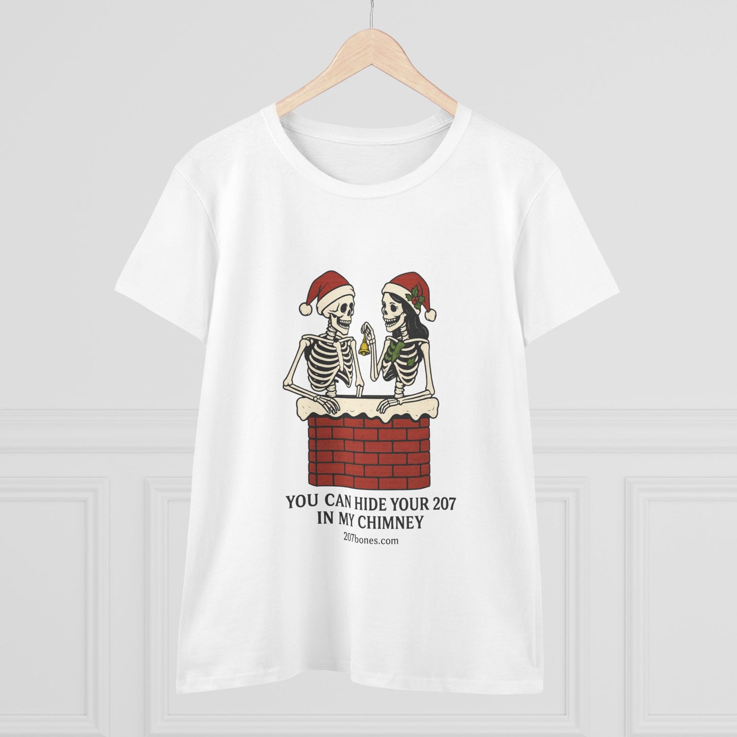 Funny Skeleton Christmas Tee, Holiday Graphic Shirt, Skeleton Shirt, Women's Christmas Top, Quirky Festive Apparel