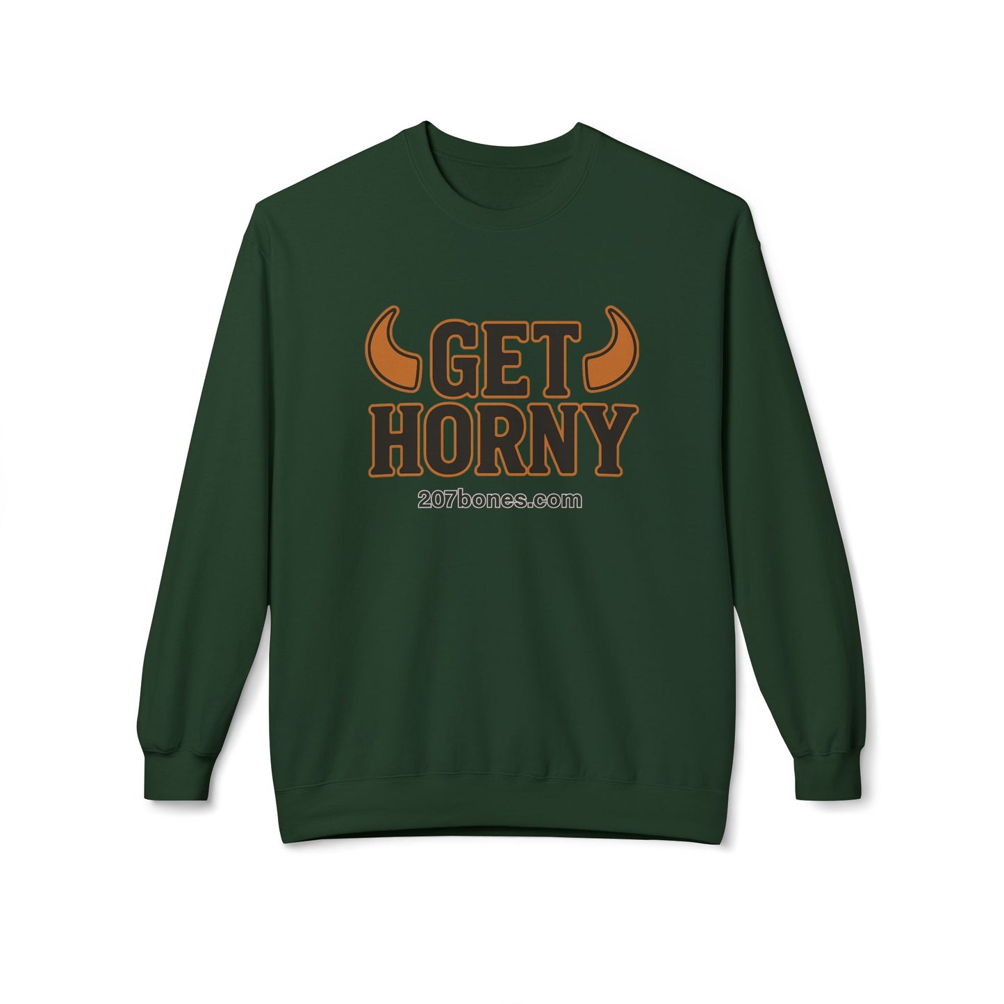 Unisex Get Horny Fleece Crewneck Sweatshirt, Funny Sweatshirt, Gift for Him, Casual Wear, Fall Fashion, Humorous Apparel