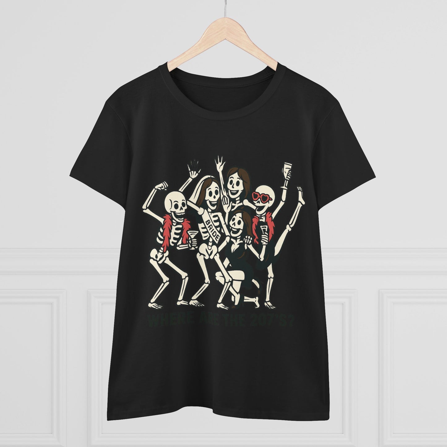 Skeleton Party Women's Tee - Spooky Fun T-Shirt for Halloween, Casual Wear, Gift for Friends, Party Outfit, 207'S Theme