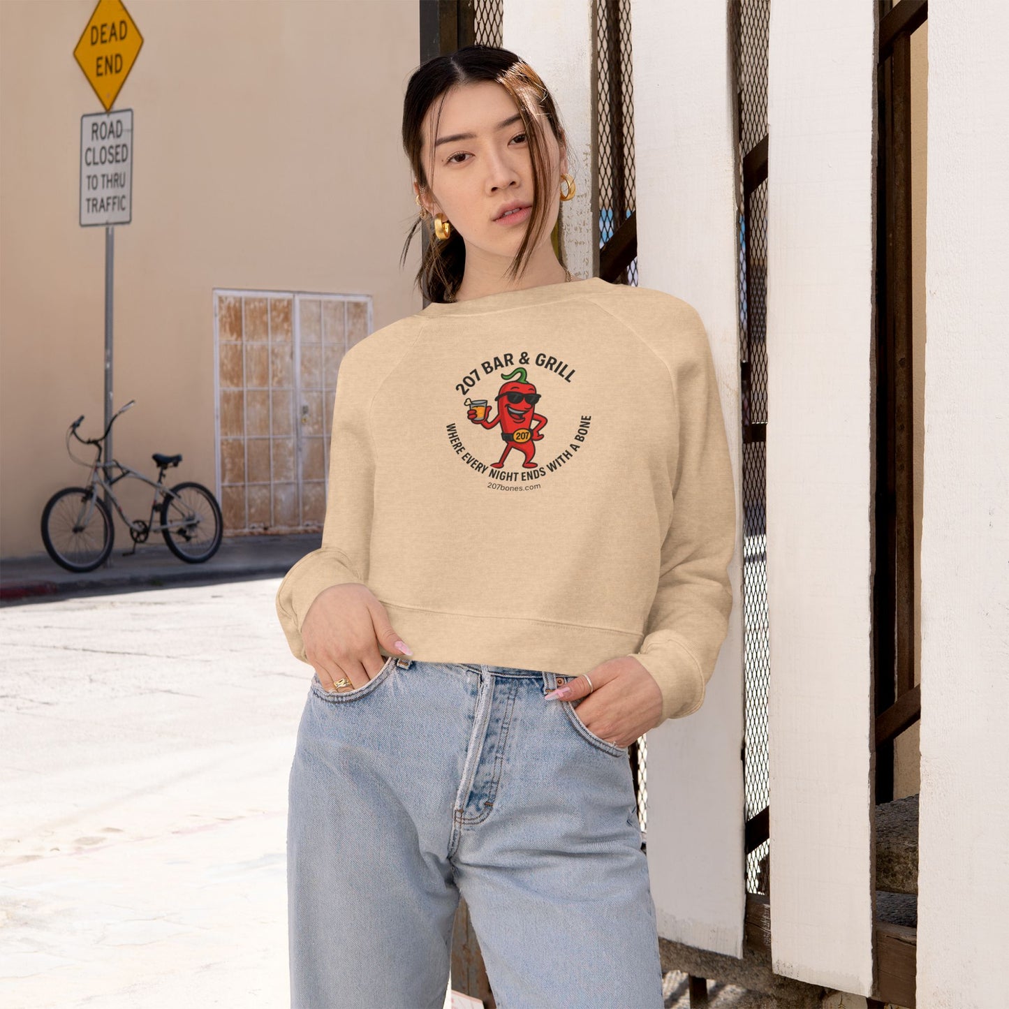Cute Fleece Pullover, Women's Cropped Sweatshirt, Cozy Casual Top, Fun Bar & Grill Merch, Perfect Gift for Foodies, Trendy Winter Style