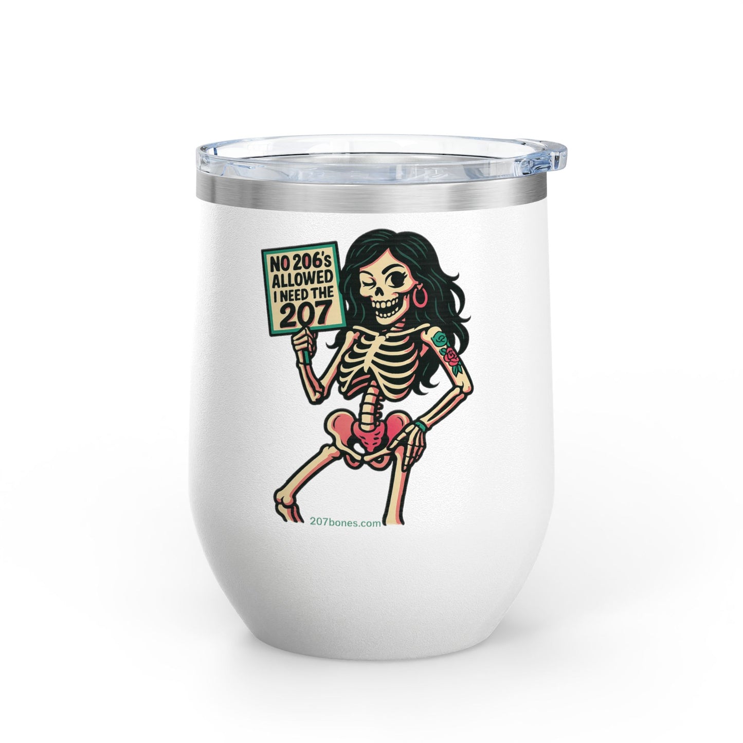 Spooky Skeleton Wine Tumbler, Fun Gift for Halloween, 12oz Insulated Drinkware, Unique Party Favor, Wine Lover Accessory, Skeleton Decor