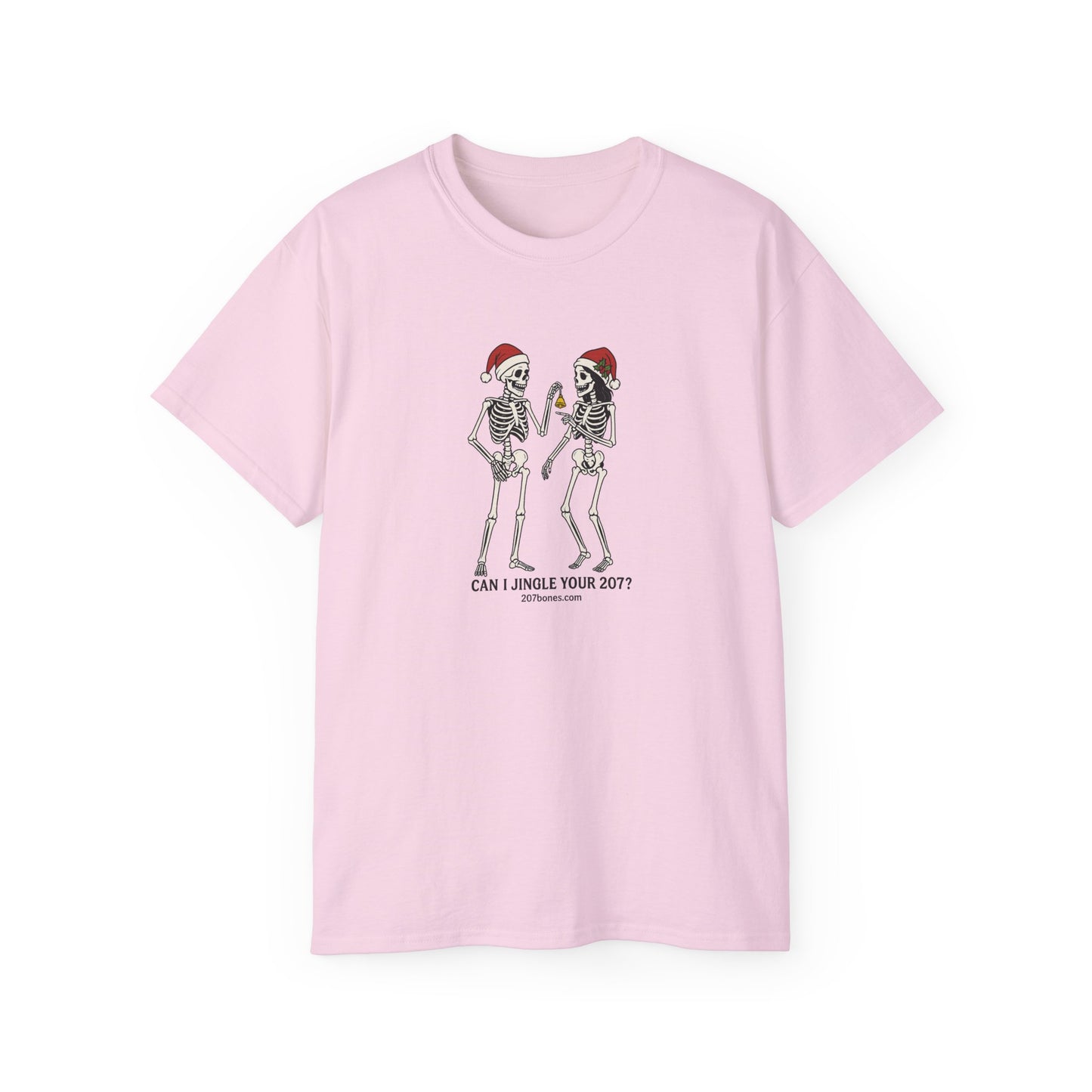 Humorous Skeleton Christmas Tee, Fun Holiday Shirt, Unisex Graphic T-Shirt, Gift for Halloween Lovers, Quirky Party Wear