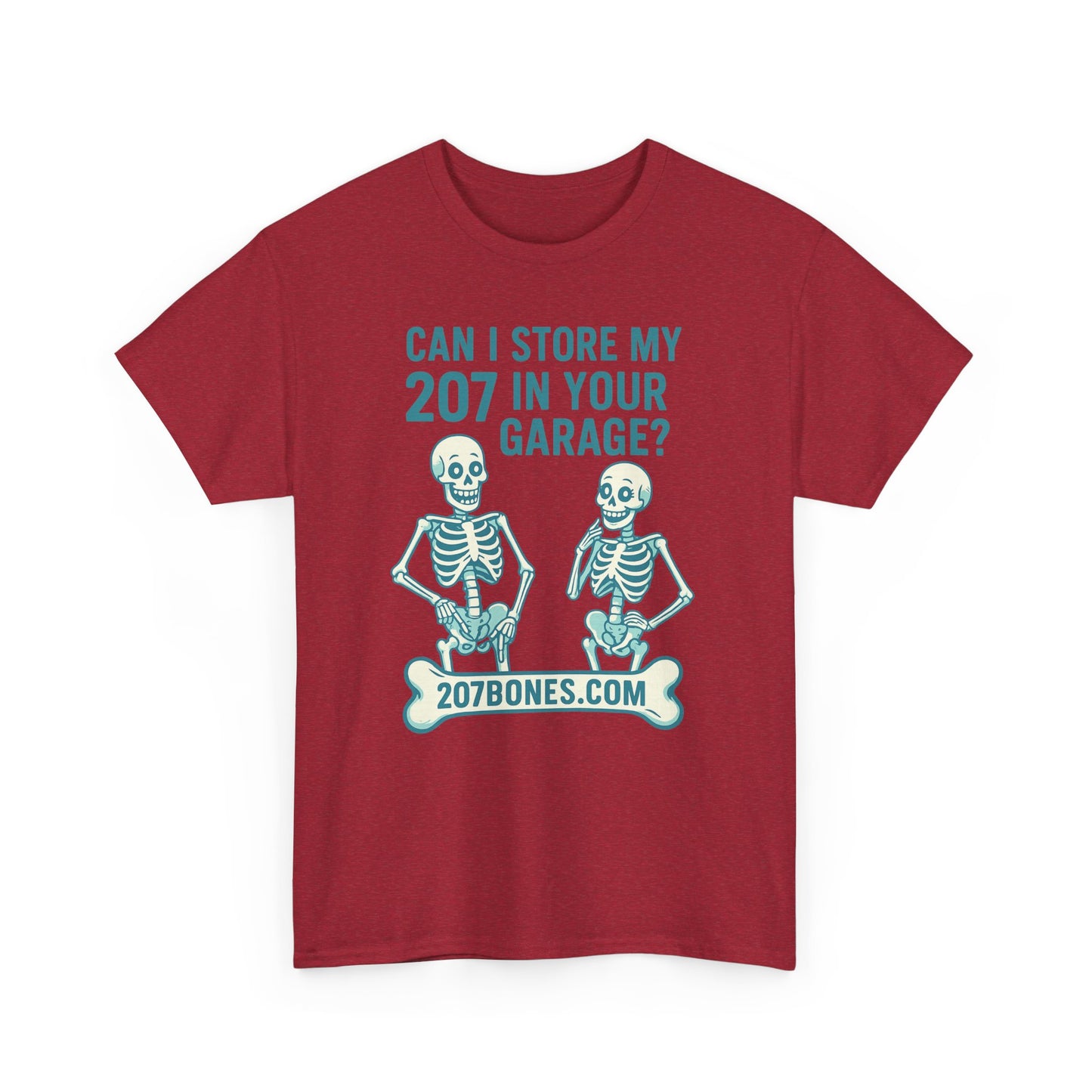 Funny Skeleton Tee, Unisex Heavy Cotton T-Shirt, Humor Shirt, Halloween Costume, Gift for Friends, 207 Bones Garage Design