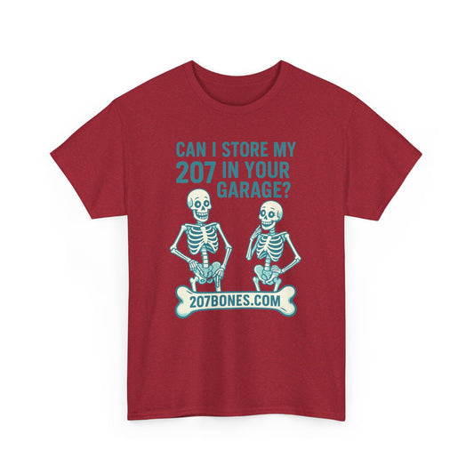Funny Skeleton Tee, Unisex Heavy Cotton T-Shirt, Humor Shirt, Halloween Costume, Gift for Friends, 207 Bones Garage Design