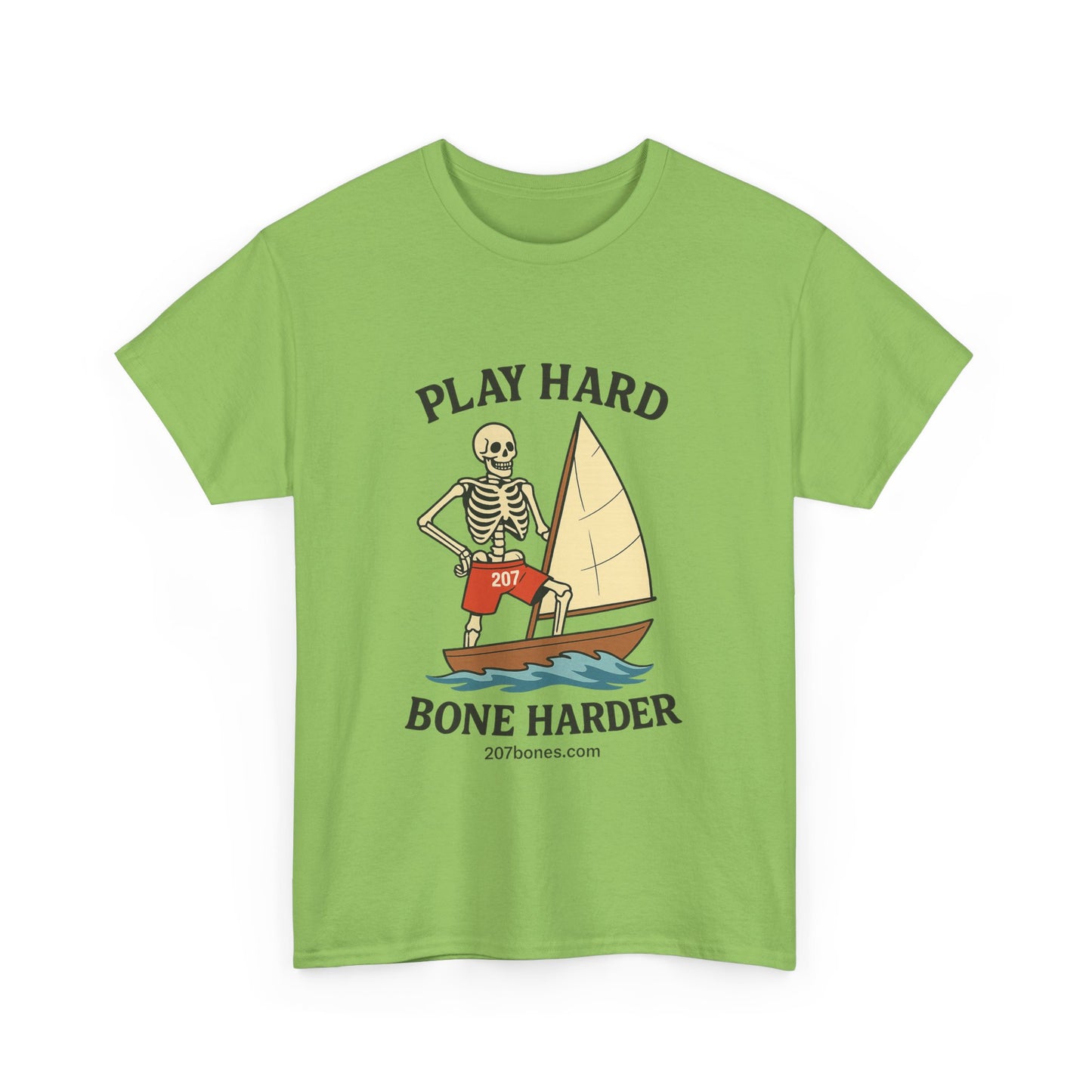 Play Hard Bone Harder Tee, Casual Summer Shirt, Skeleton Graphic T-Shirt, Fun Beachwear, Gift for Halloween, Unisex Cotton Tee