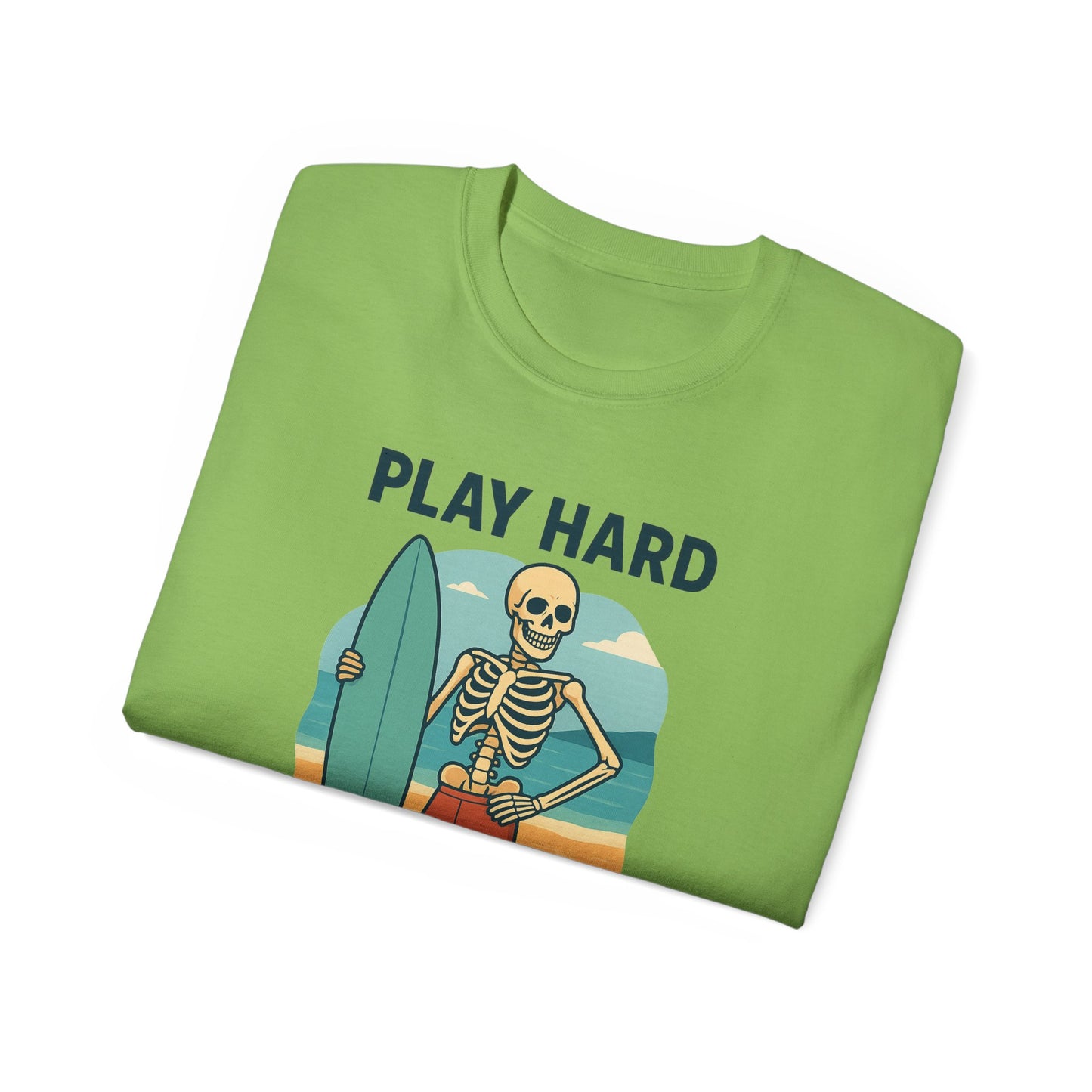 Play Hard Bone Harder Tee, Fun Skeleton Shirt, Summer Vibes Tee, Beach Lover Gift, Halloween Party Tee, Casual Everyday Wear