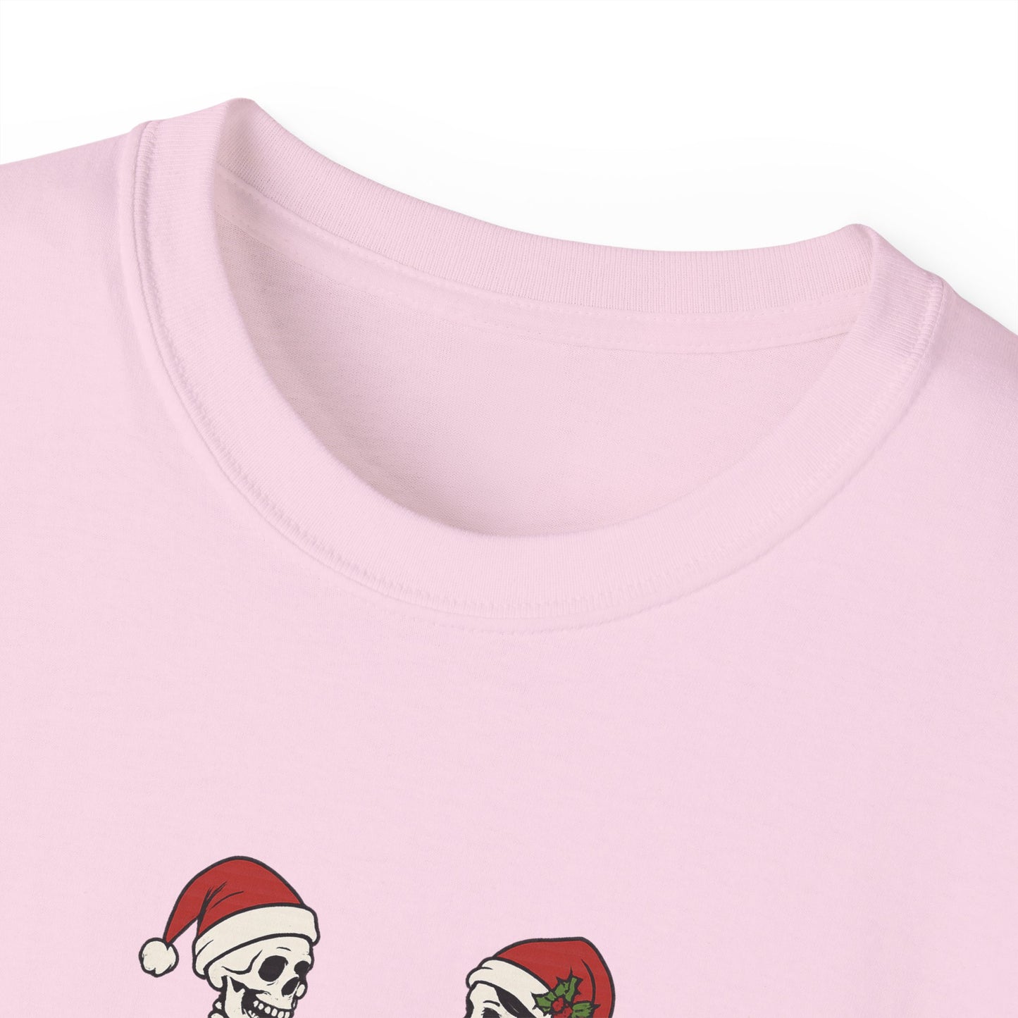 Humorous Skeleton Christmas Tee, Fun Holiday Shirt, Unisex Graphic T-Shirt, Gift for Halloween Lovers, Quirky Party Wear