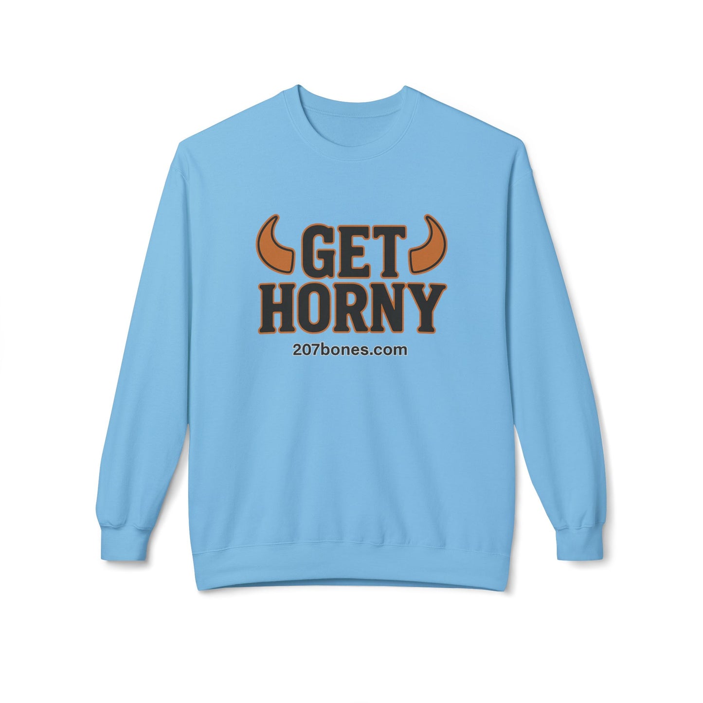 Unisex Get Horny Fleece Crewneck Sweatshirt, Funny Sweatshirt, Gift for Him, Casual Wear, Fall Fashion, Humorous Apparel