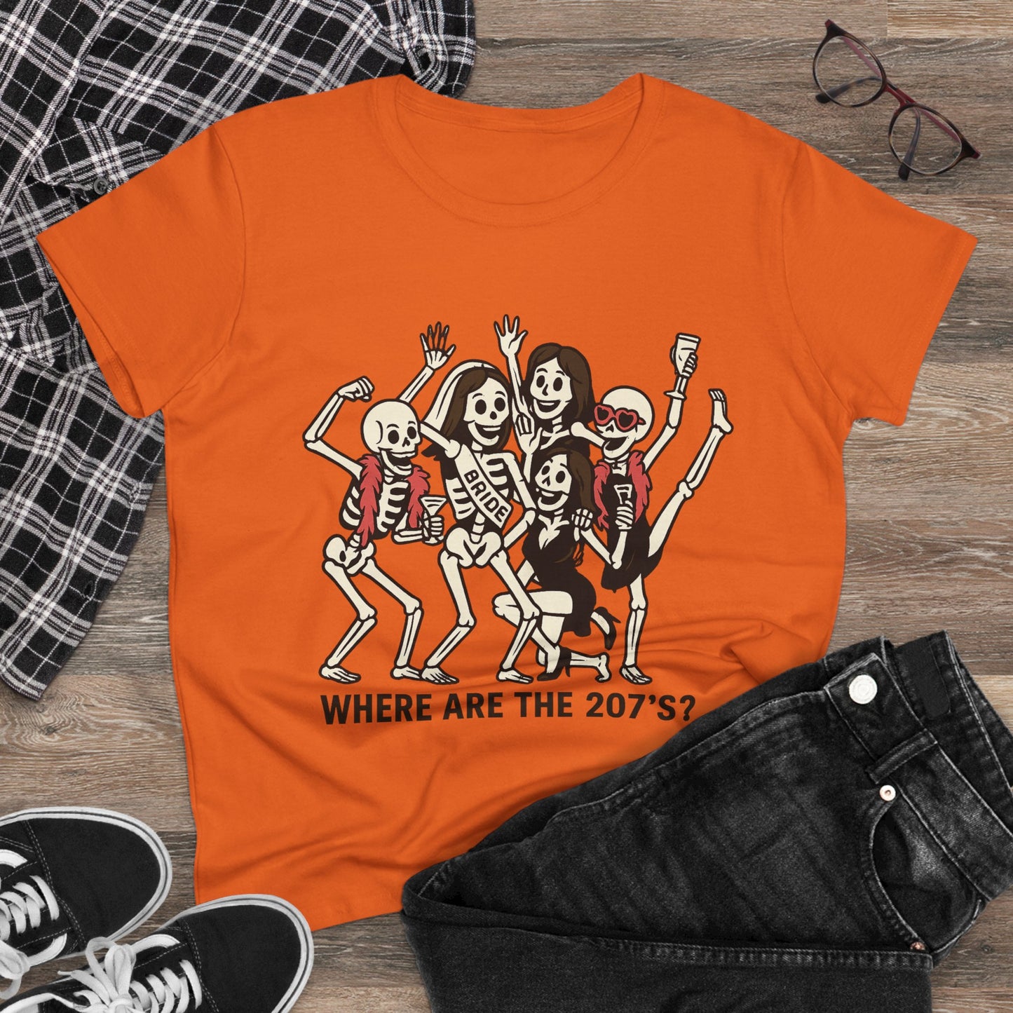 Skeleton Party Women's Tee - Spooky Fun T-Shirt for Halloween, Casual Wear, Gift for Friends, Party Outfit, 207'S Theme