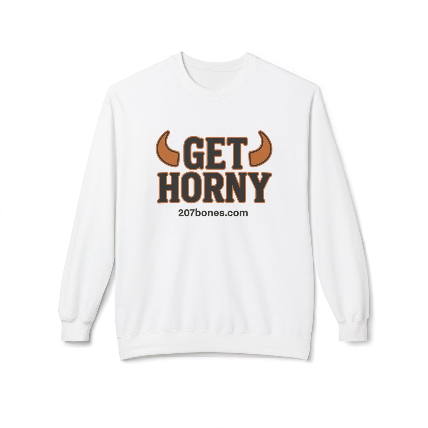 Unisex Get Horny Fleece Crewneck Sweatshirt, Funny Sweatshirt, Gift for Him, Casual Wear, Fall Fashion, Humorous Apparel