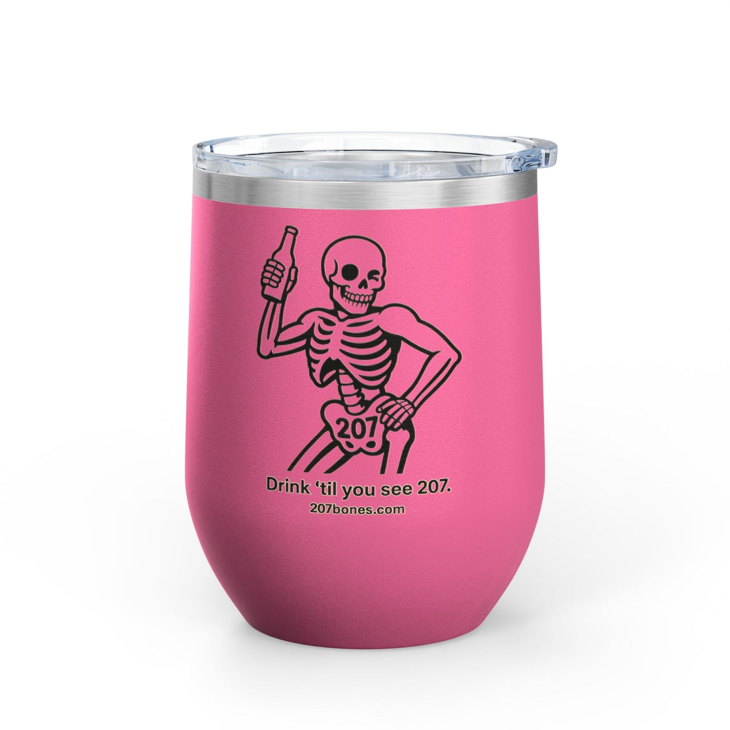 Fun Skeleton Wine Tumbler, 12oz - Drink 'til You See 207 - Perfect for Halloween Parties, Wine Lovers, Gifts for Friends, Unique Drinkware
