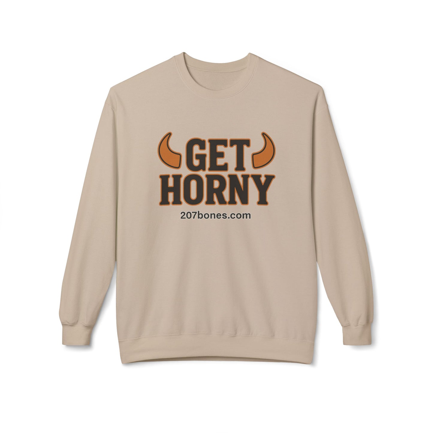 Unisex Get Horny Fleece Crewneck Sweatshirt, Funny Sweatshirt, Gift for Him, Casual Wear, Fall Fashion, Humorous Apparel