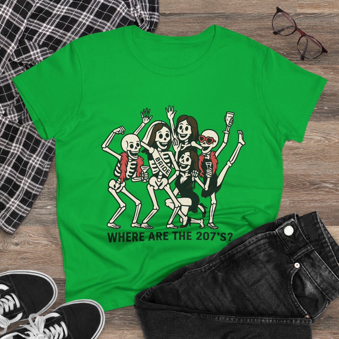 Skeleton Party Women's Tee - Spooky Fun T-Shirt for Halloween, Casual Wear, Gift for Friends, Party Outfit, 207'S Theme
