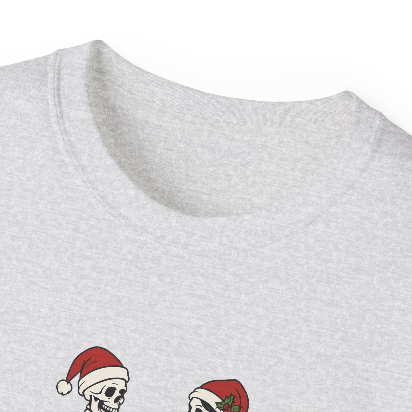 Humorous Skeleton Christmas Tee, Fun Holiday Shirt, Unisex Graphic T-Shirt, Gift for Halloween Lovers, Quirky Party Wear