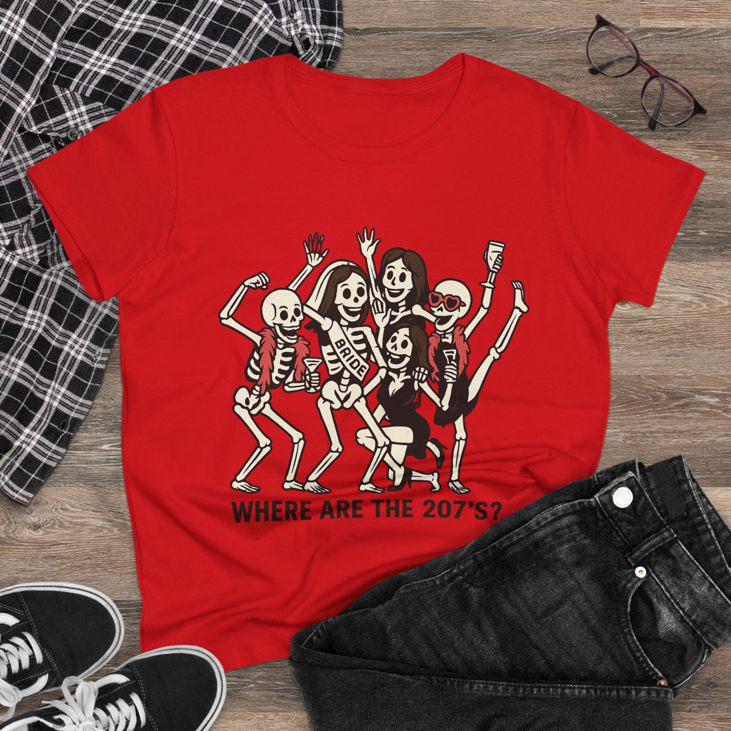 Skeleton Party Women's Tee - Spooky Fun T-Shirt for Halloween, Casual Wear, Gift for Friends, Party Outfit, 207'S Theme