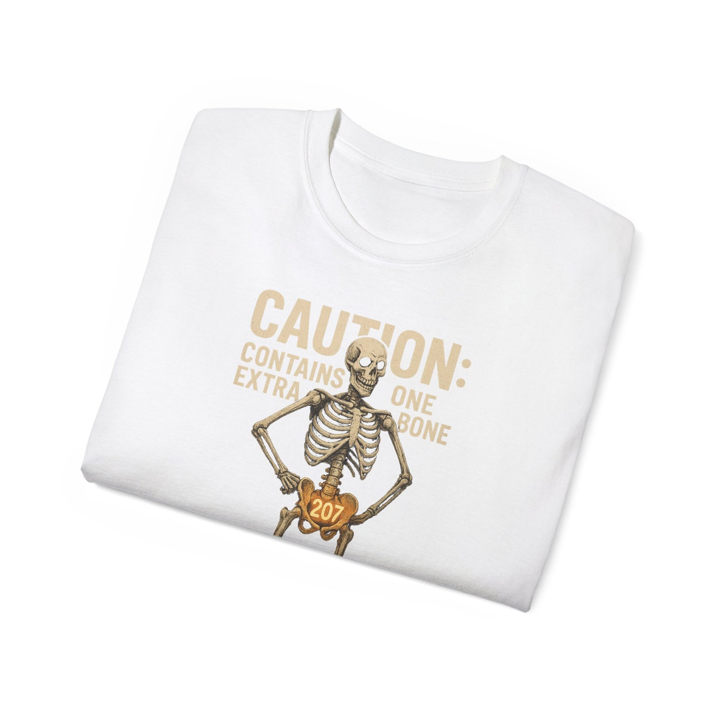 Caution Extra Bone Skeleton Tee, Funny Halloween Shirt, Unisex Spooky T-Shirt, Gift for Bone Lovers, Unique Skull Graphic Tee