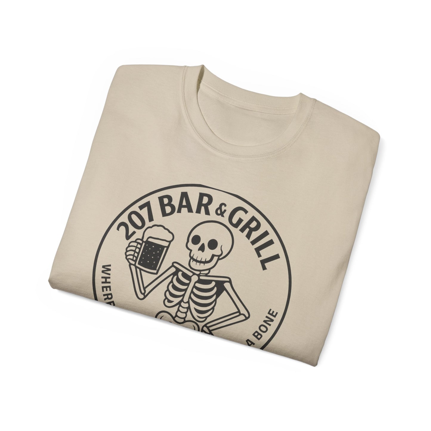 Skeleton Bar & Grill Tee, Fun Unisex Cotton T-Shirt for Halloween, Party Wear, Gift Idea, Casual Outfit