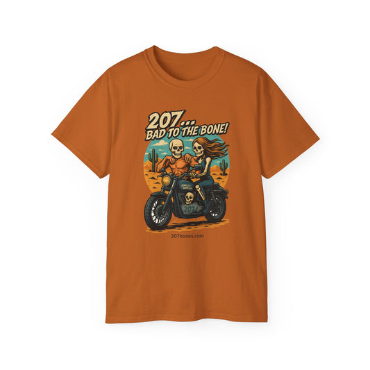 Bad to the Bone Unisex Cotton Tee, Vintage Motorcycle Shirt, Biker Gift, Skull Art Tee, Casual Wear, Unisex Graphic T-Shirt