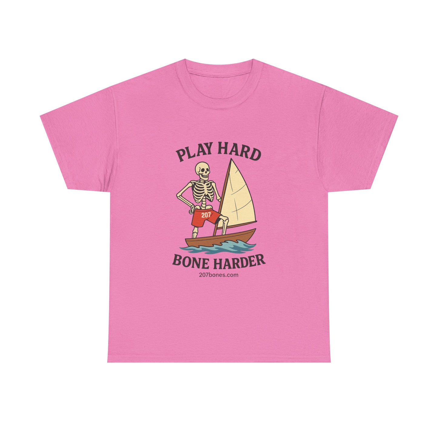 Play Hard Bone Harder Tee, Casual Summer Shirt, Skeleton Graphic T-Shirt, Fun Beachwear, Gift for Halloween, Unisex Cotton Tee