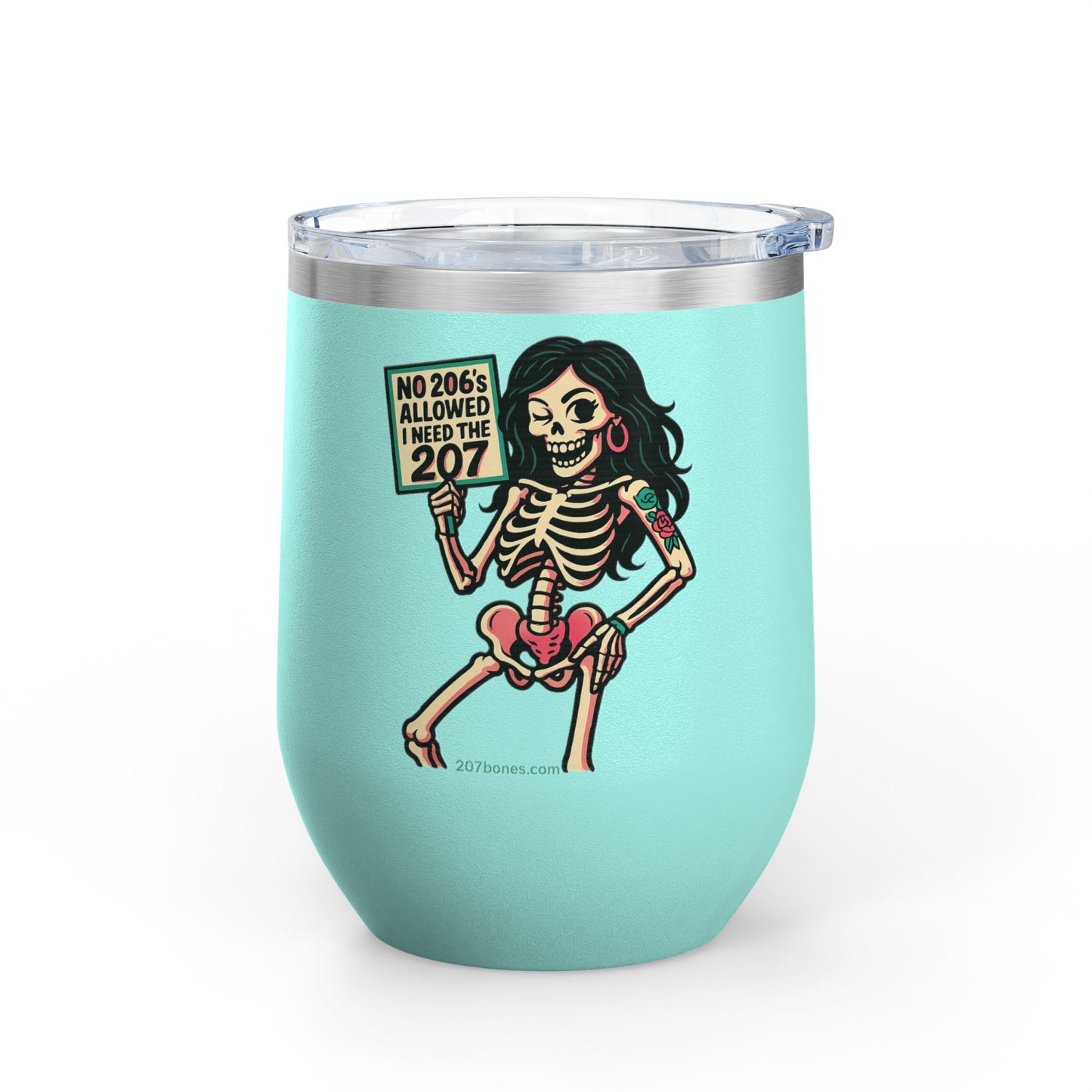 Spooky Skeleton Wine Tumbler, Fun Gift for Halloween, 12oz Insulated Drinkware, Unique Party Favor, Wine Lover Accessory, Skeleton Decor
