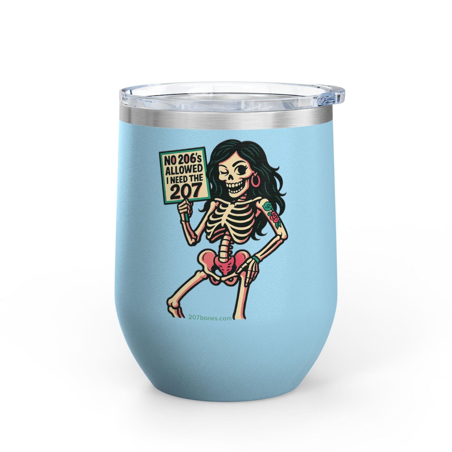 Spooky Skeleton Wine Tumbler, Fun Gift for Halloween, 12oz Insulated Drinkware, Unique Party Favor, Wine Lover Accessory, Skeleton Decor