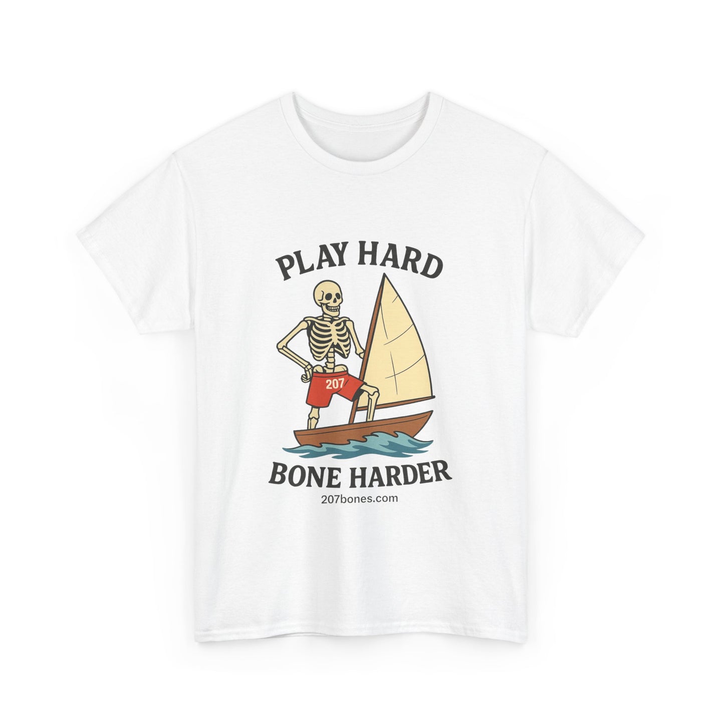 Play Hard Bone Harder Tee, Casual Summer Shirt, Skeleton Graphic T-Shirt, Fun Beachwear, Gift for Halloween, Unisex Cotton Tee