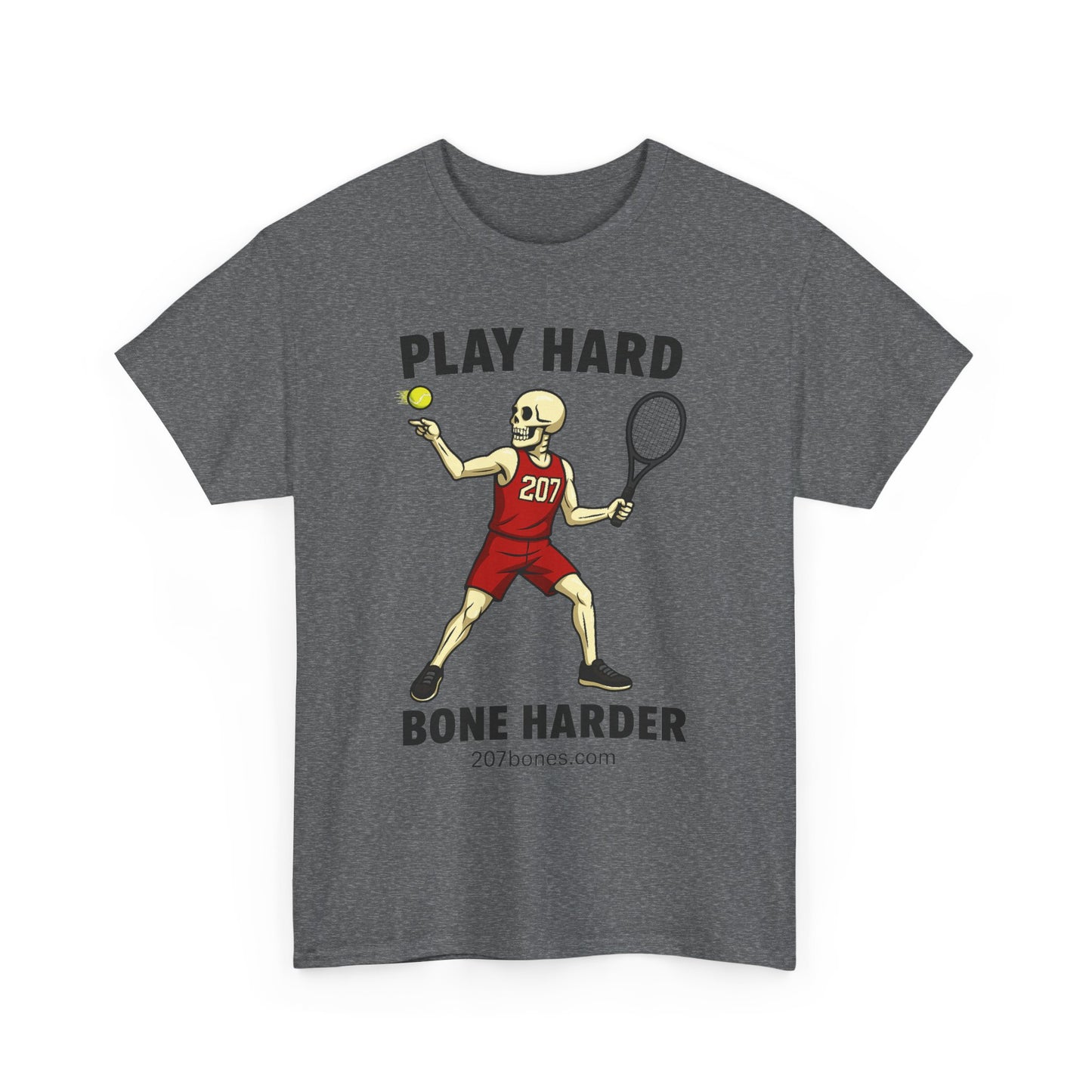 Play Hard Bone Harder Unisex Heavy Cotton Tee, Funny Sports Tee, Playful Gift for Athletes, Summer Casual Wear, Unique Workout Shirt