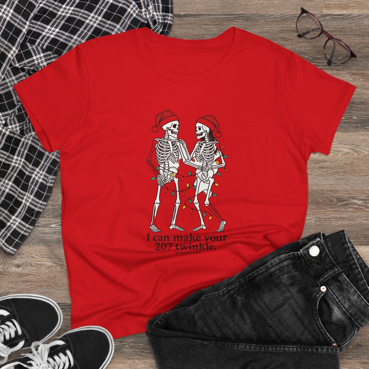 Cute Skeleton Christmas Tee, Funny Holiday Shirt, Gift for Halloween Lovers, Festive Everyday Wear, Unique Seasonal Apparel