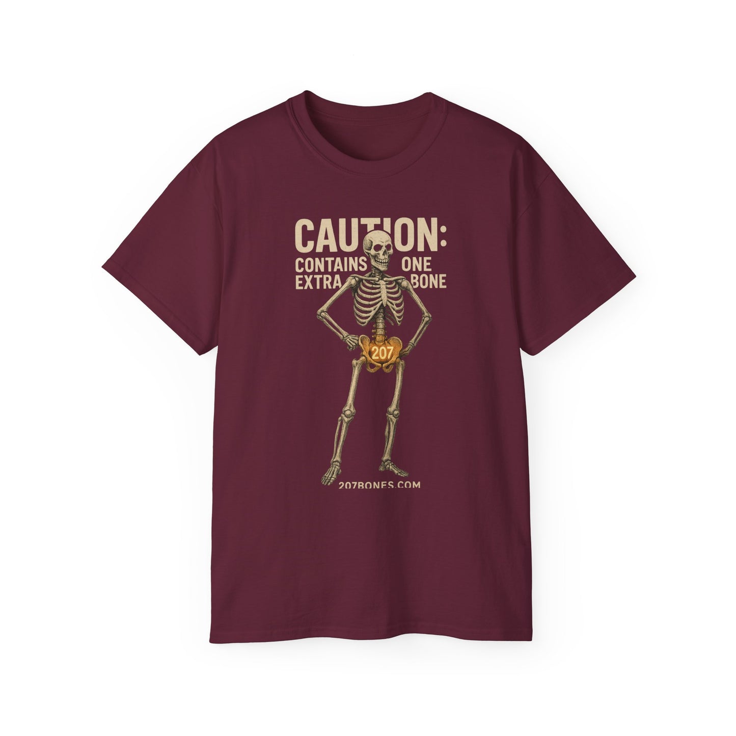 Caution Extra Bone Skeleton Tee, Funny Halloween Shirt, Unisex Spooky T-Shirt, Gift for Bone Lovers, Unique Skull Graphic Tee