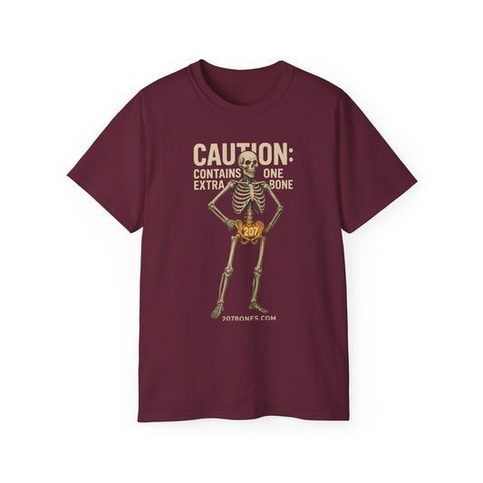 Caution Extra Bone Skeleton Tee, Funny Halloween Shirt, Unisex Spooky T-Shirt, Gift for Bone Lovers, Unique Skull Graphic Tee