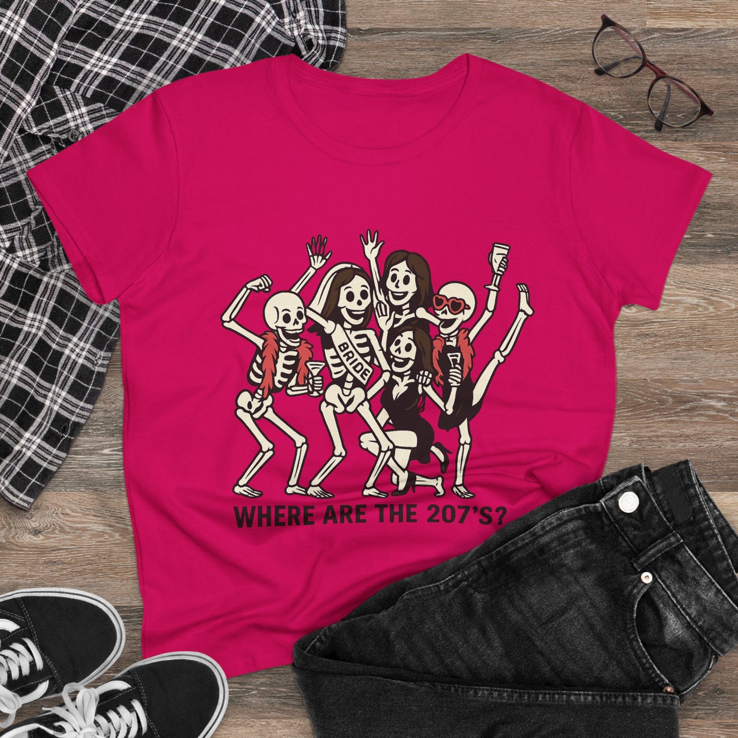 Skeleton Party Women's Tee - Spooky Fun T-Shirt for Halloween, Casual Wear, Gift for Friends, Party Outfit, 207'S Theme