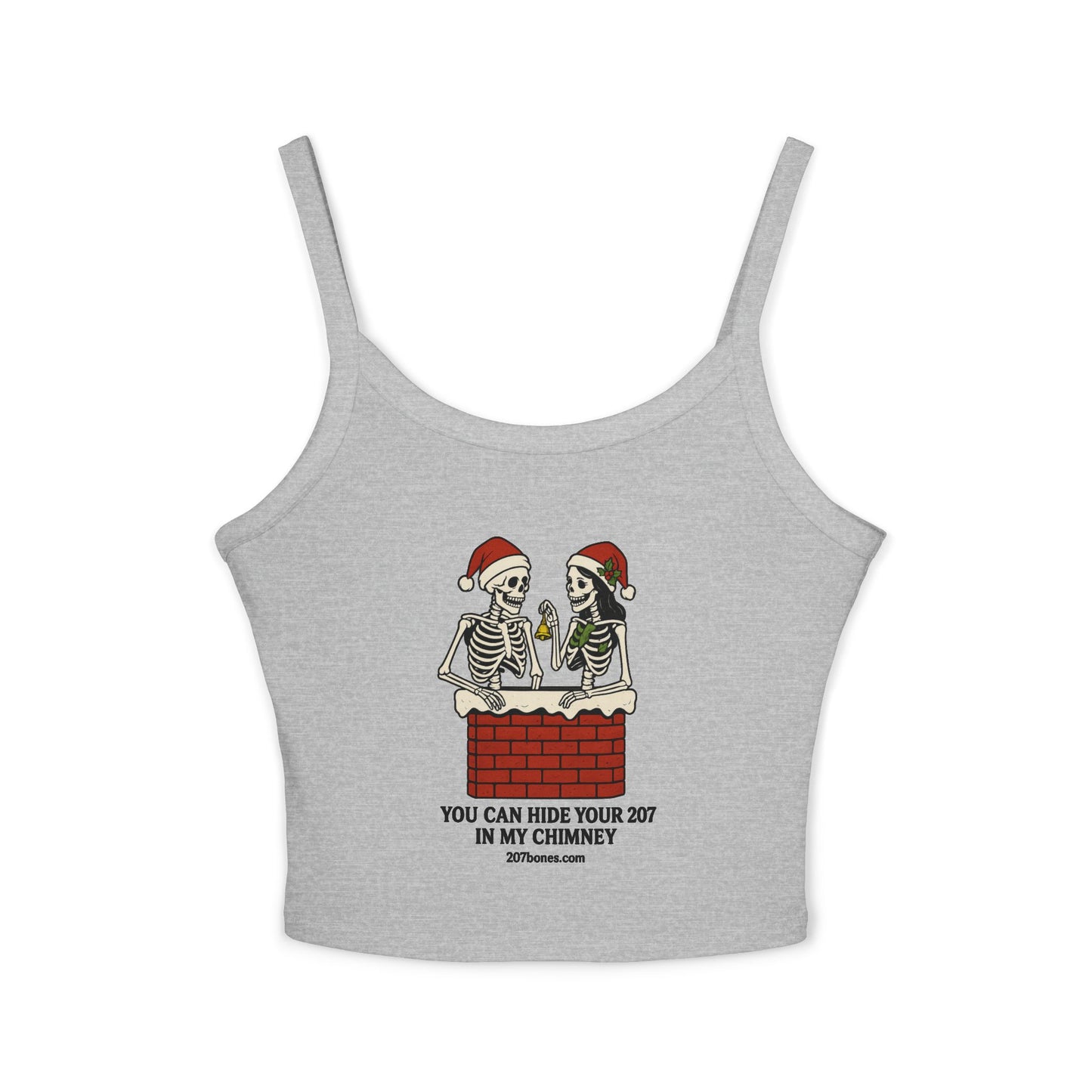 Festive Skeletons Spaghetti Strap Tank Top - Holiday Humor, Summer Wear, Casual Style, Halloween, Christmas Party